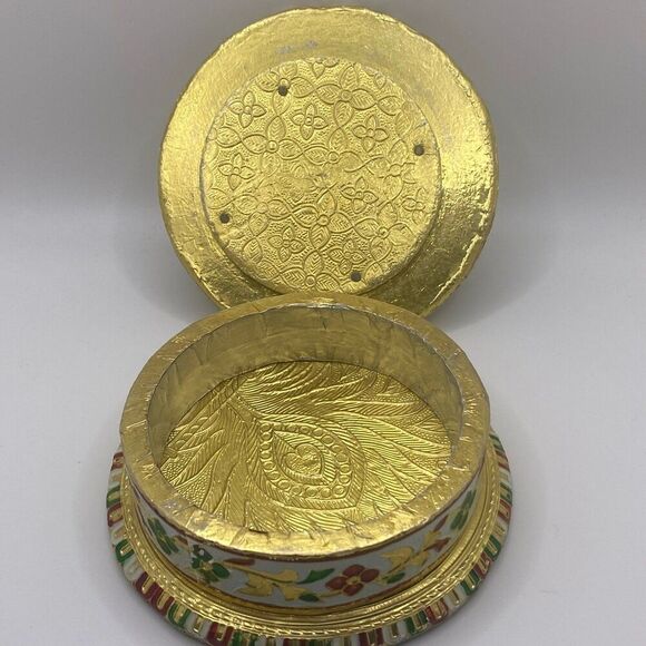 Round Wood Meenakari Box, (5.5”Multicolor Foiled) by JHC - Picture 6 of 12